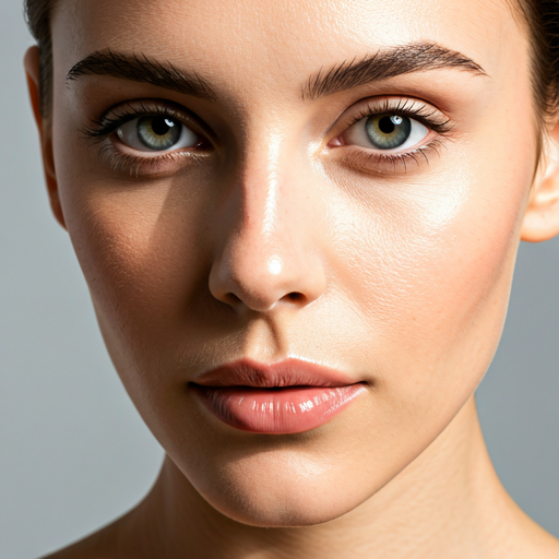 Close up of serene face with glowing skin