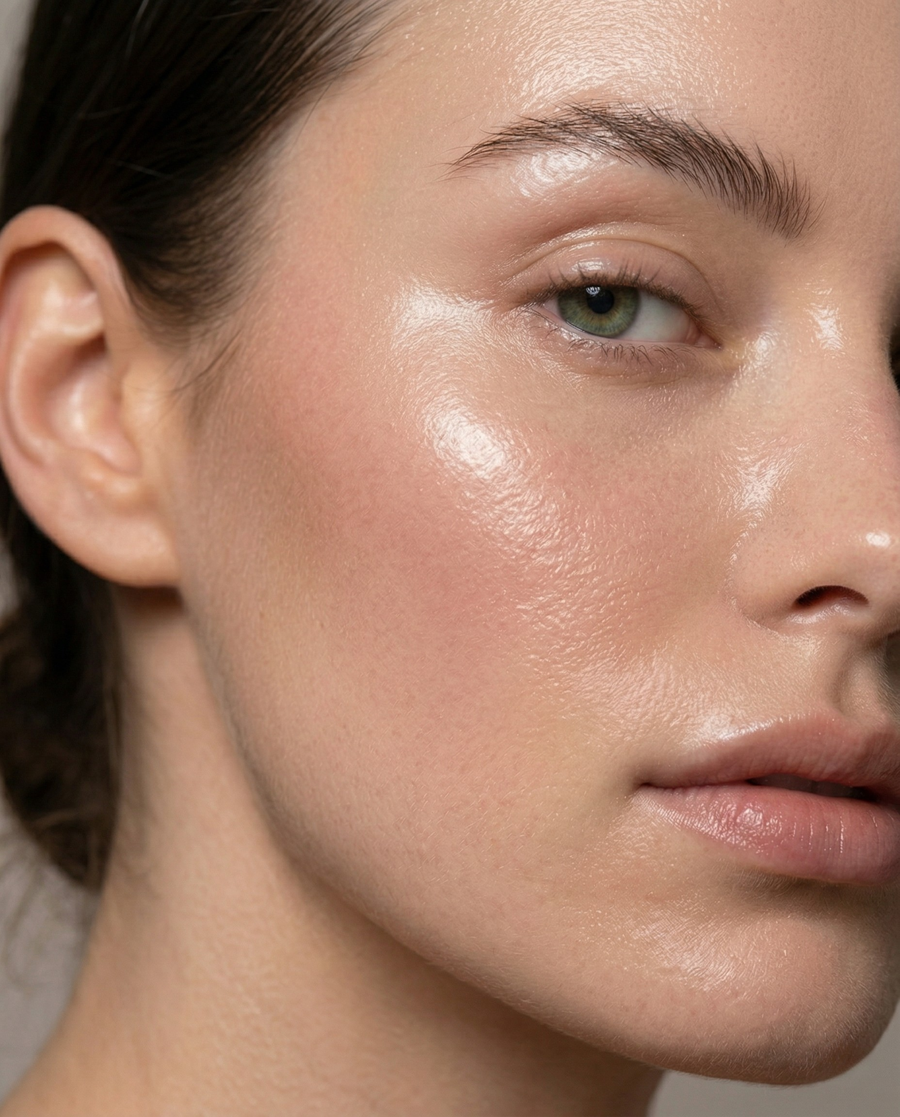 Glowing hydrated skin after skin booster treatment